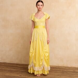 Vintage 1980s Yellow Romantic Bridgerton  Style Prom Gown Dress S